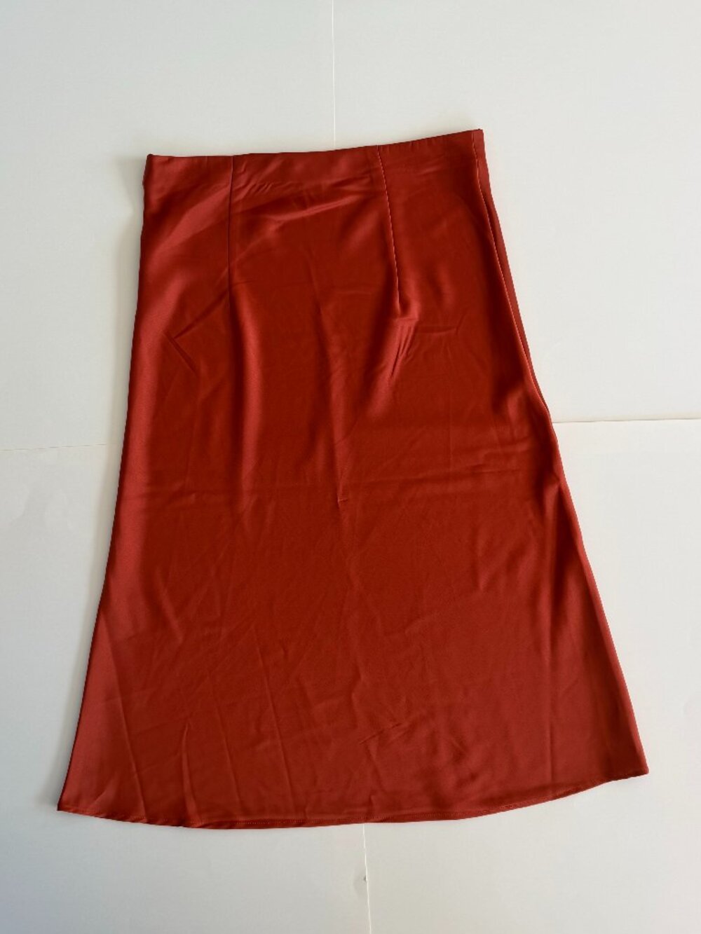 Burnt Orange Satin Midi Skirt Size 8 - Picture 5 of 7